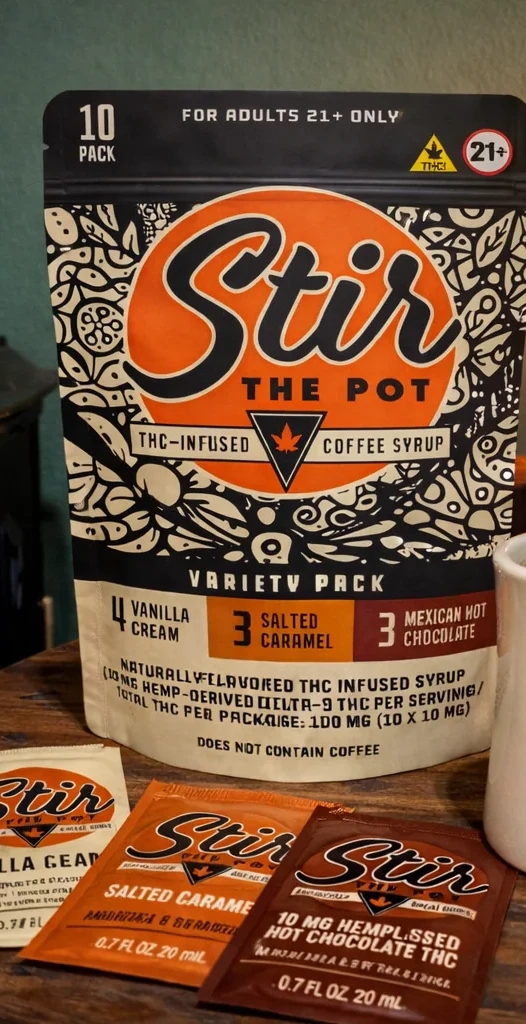 Stir the Pot syrup variety pack with coffee